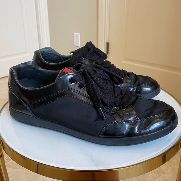 Prada Black Nylon and Patent Leather Low Top Sneakers Size 7 or 8 or 8.5 - Picture 1 of 17